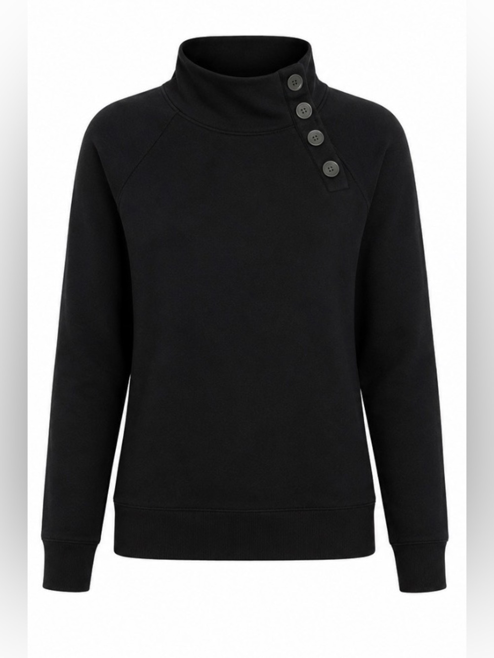 J.Crew Tartan Wide Button-Collar Sweatshirt XS Black Mock Neck Fleece Pullover